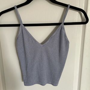 Blue and White Ribbed Crop Top